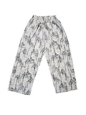 NWOT  Calligraphy & Mountain Landscape Print Wide Leg Palazzo Pants Lounge Small